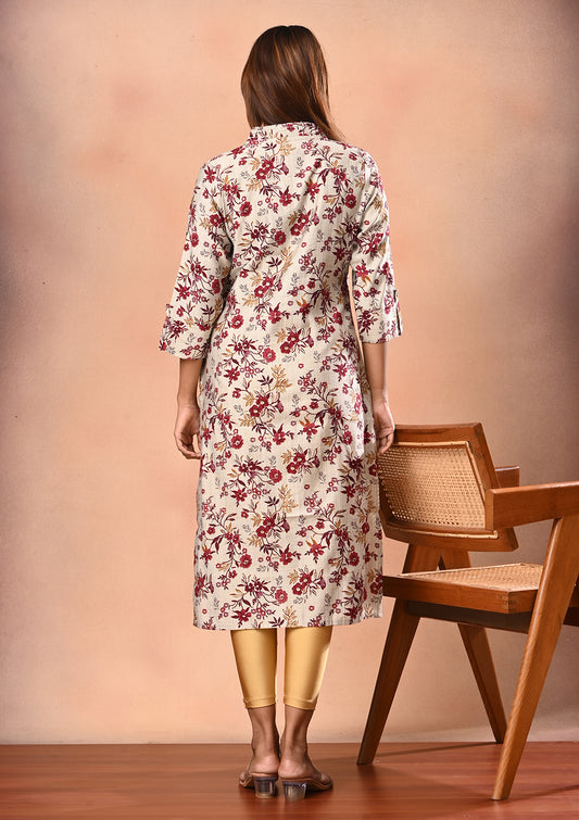 Womens Floral Printed Straight Cut Kurti