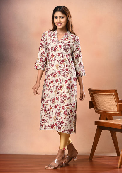 Womens Floral Printed Straight Cut Kurti