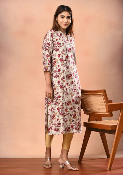 Womens Floral Printed Straight Cut Kurti