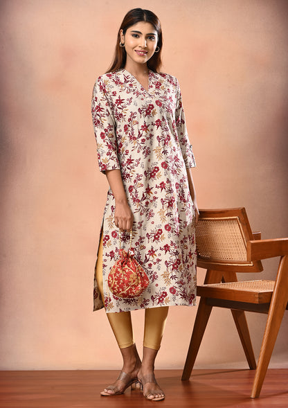 Womens Floral Printed Straight Cut Kurti