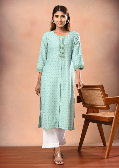 Womens Floral Printed Straight Cut Kurta