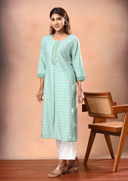 Womens Floral Printed Straight Cut Kurta