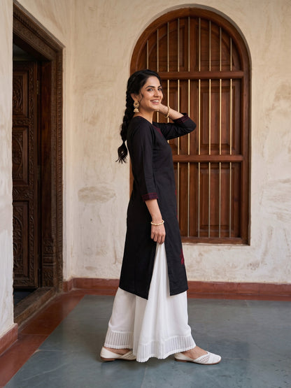 Midnight Bloom Black Embroidered Kurta