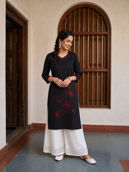 Midnight Bloom Black Embroidered Kurta