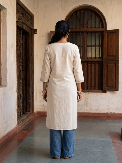 Ivory Bloom Embroidered Kurta