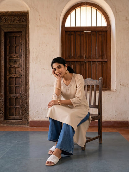 Ivory Bloom Embroidered Kurta