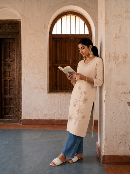 Ivory Bloom Embroidered Kurta