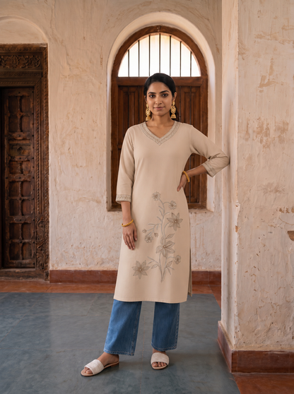 Ivory Bloom Embroidered Kurta