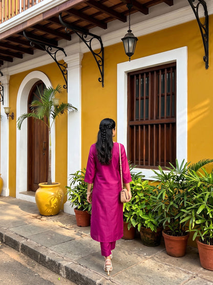 Magenta Floral Printed Kurta Set with Dupatta