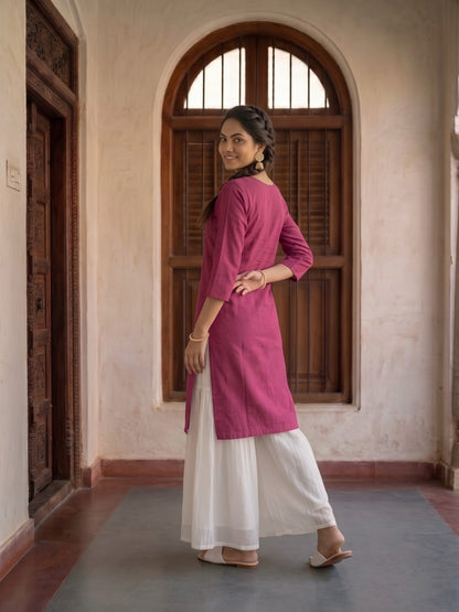 Old Rose Pink Embroidered Straight Kurta