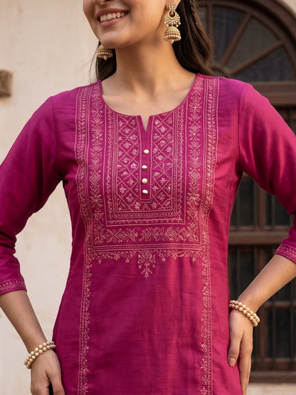 Old Rose Pink Embroidered Straight Kurta