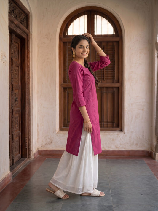 Old Rose Pink Embroidered Straight Kurta