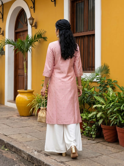 Blush Pink Gold-Embroidered Kurta