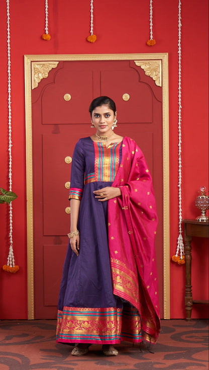 Elegant Royal Purple Anarkali Suit with Pink Dupatta