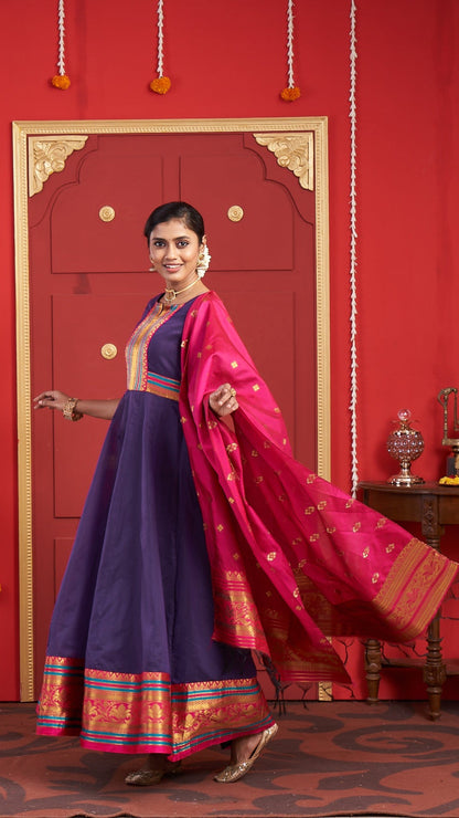 Elegant Royal Purple Anarkali Suit with Pink Dupatta