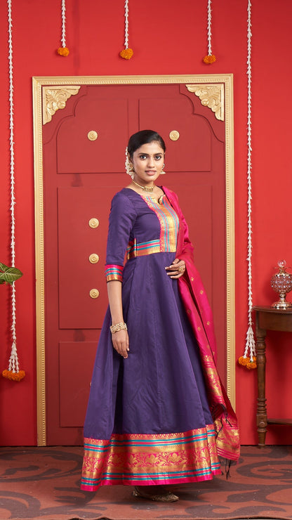 Elegant Royal Purple Anarkali Suit with Pink Dupatta