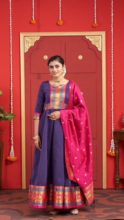 Elegant Royal Purple Anarkali Suit with Pink Dupatta