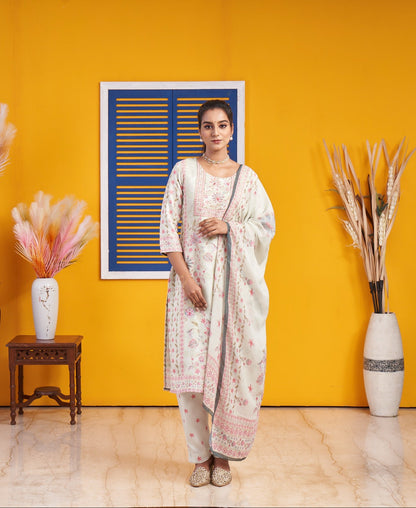 Pastel Green Floral Printed Straight Kurta Set with Dupatta