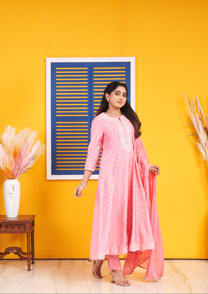 Blush Pink Embroidered Straight Kurta Set with Matching Dupatta