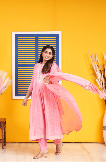 Blush Pink Embroidered Straight Kurta Set with Matching Dupatta