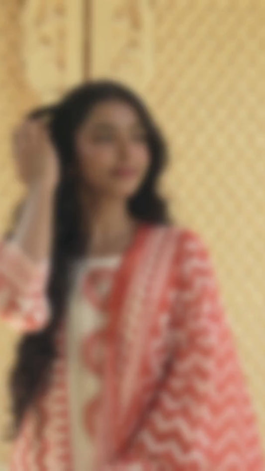 Orange  Printed Straight Kurta Set with Matching Dupatta