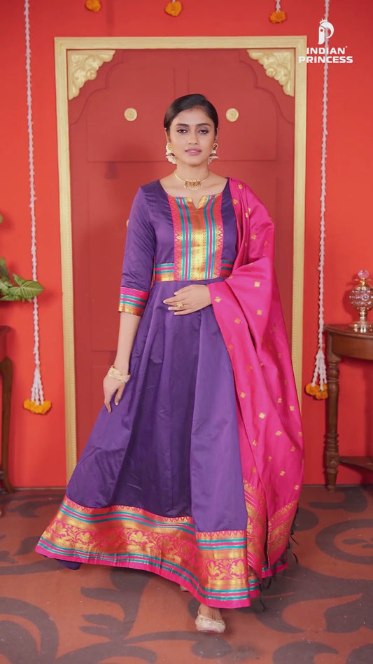 Elegant Royal Purple Anarkali Suit with Pink Dupatta