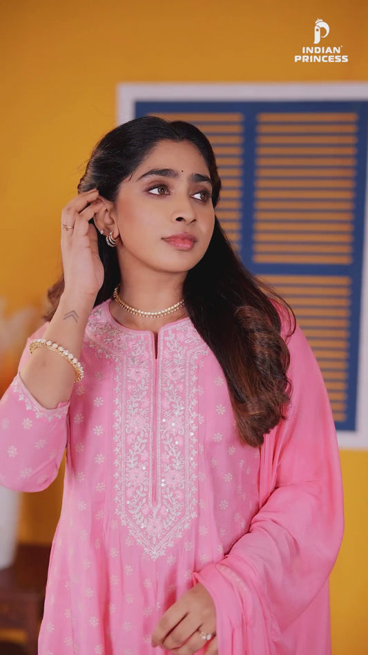 Blush Pink Embroidered Straight Kurta Set with Matching Dupatta