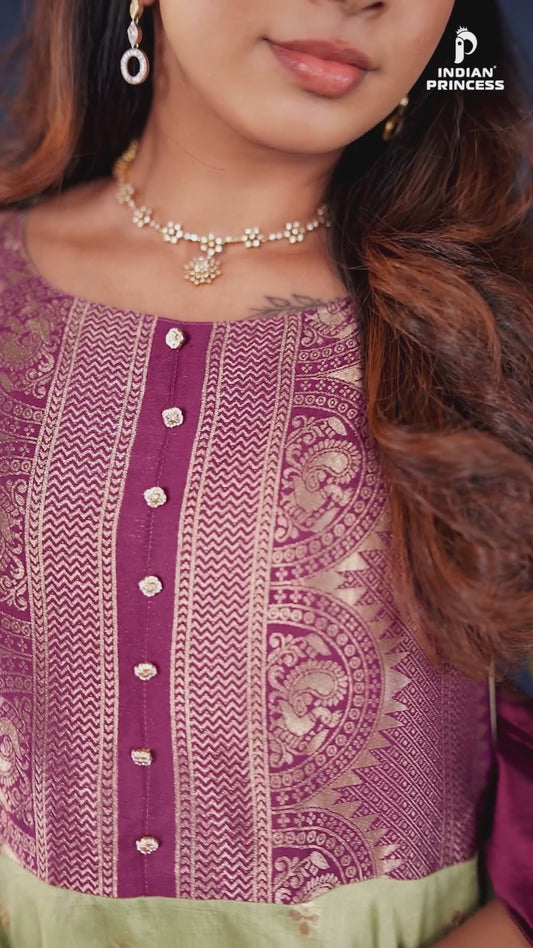 Elegant Pistachio Green Anarkali Suit Set with Deep Wine Dupatta